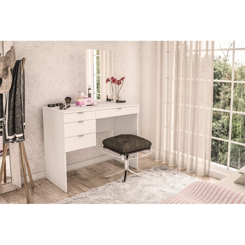 Boahaus Maia 4-Drawer Modern Wood Dressing Table with Mirror in White