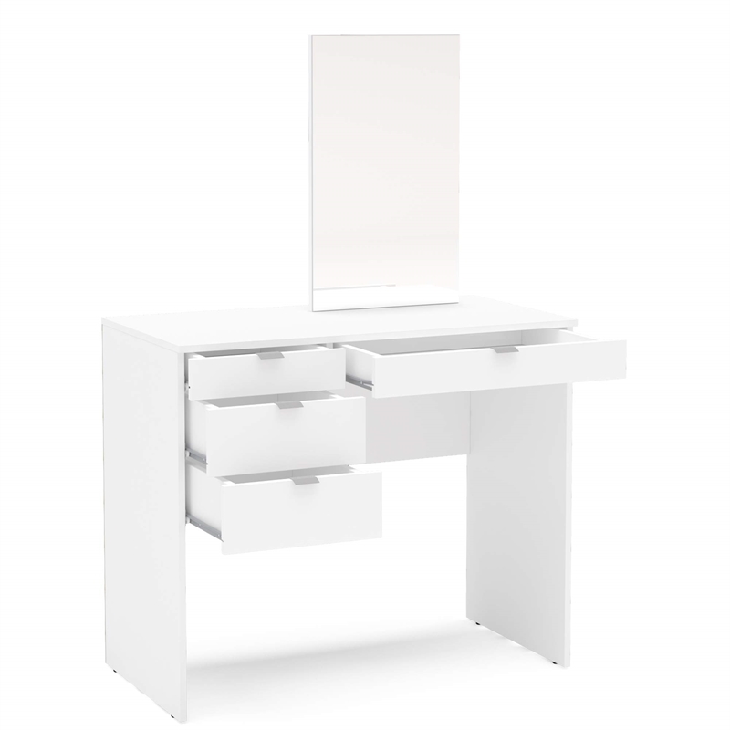 Boahaus Maia 4-Drawer Modern Wood Dressing Table with Mirror in White