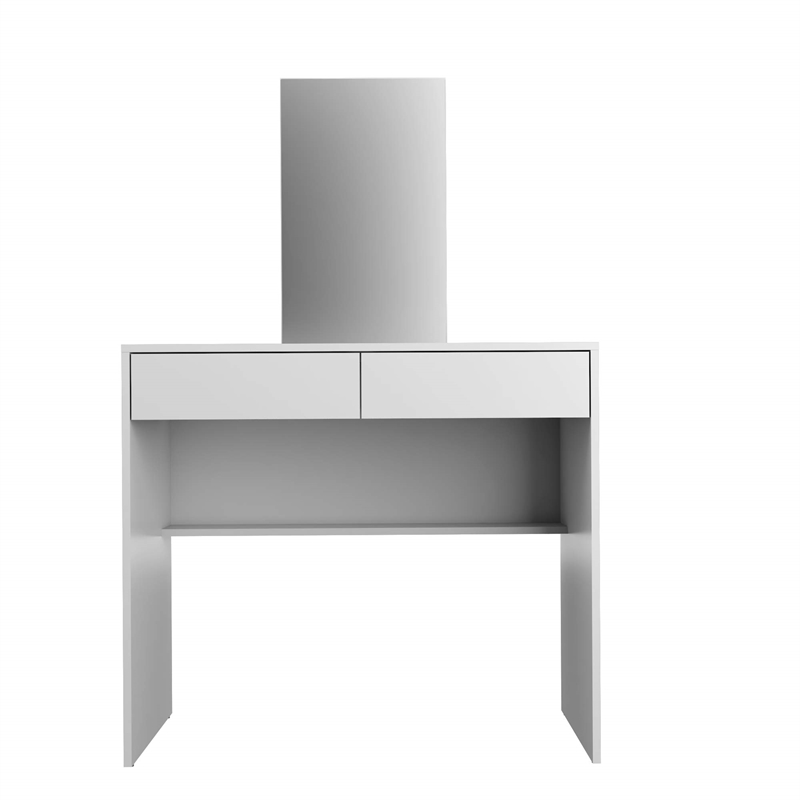 Boahaus Margaret 2-Drawer Modern Wood Dressing Table with Mirror in White