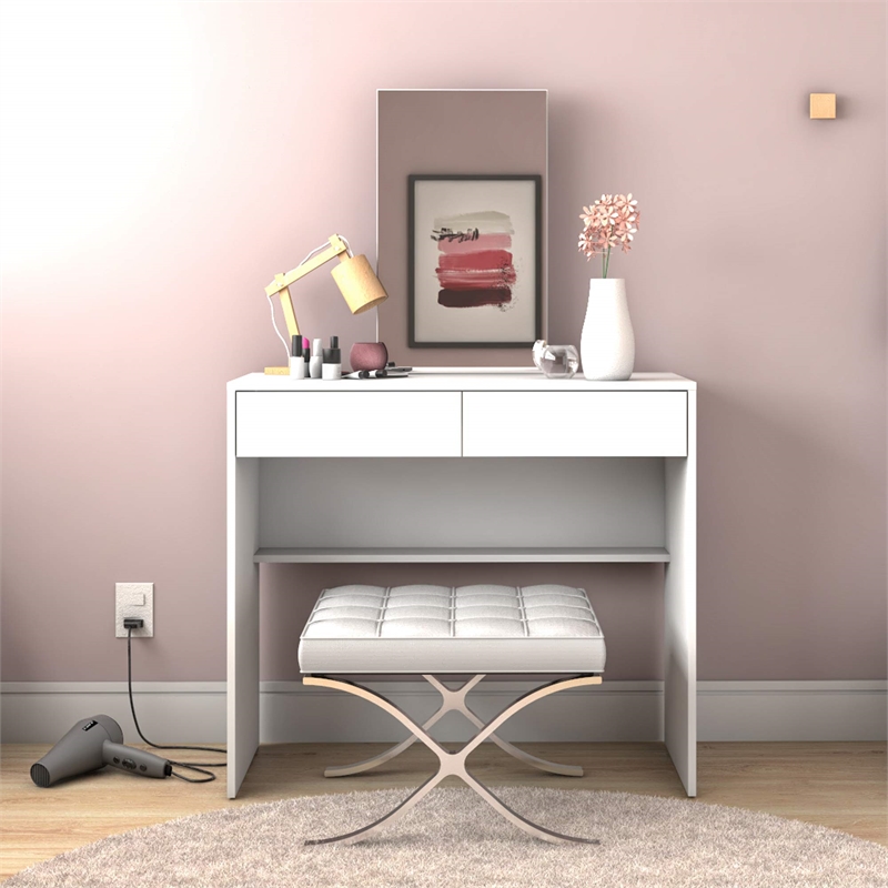 Boahaus Margaret 2-Drawer Modern Wood Dressing Table with Mirror in White