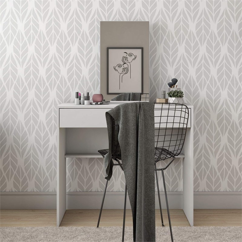 Boahaus Margaret 2-Drawer Modern Wood Dressing Table with Mirror in White