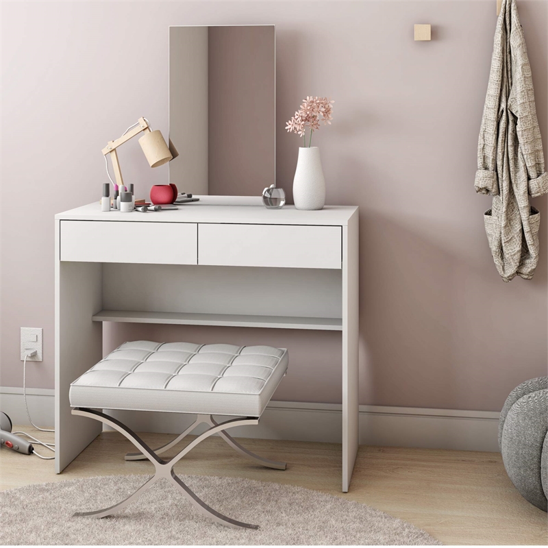 Boahaus Margaret 2-Drawer Modern Wood Dressing Table with Mirror in White