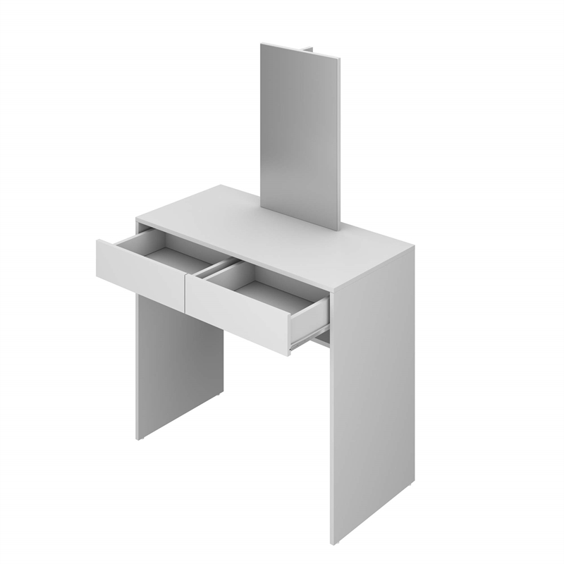 Boahaus Margaret 2-Drawer Modern Wood Dressing Table with Mirror in White