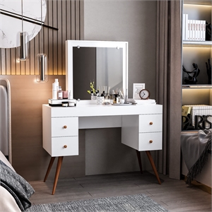 Boahaus Mary 4-Drawer Modern Wood Dressing Table with Mirror in White