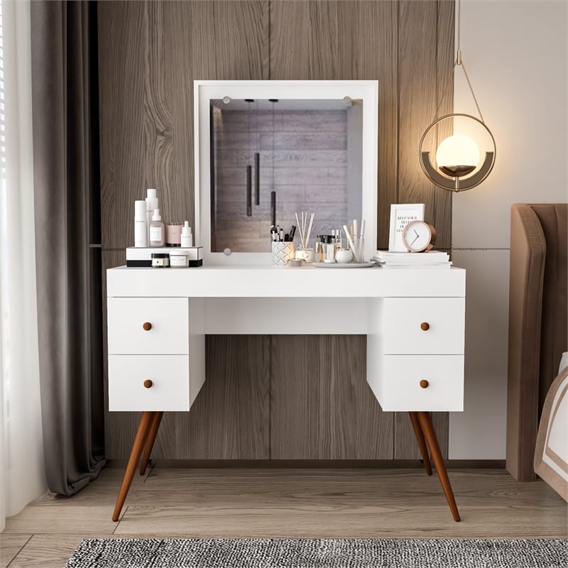 Boahaus Mary 4-Drawer Modern Wood Dressing Table with Mirror in White