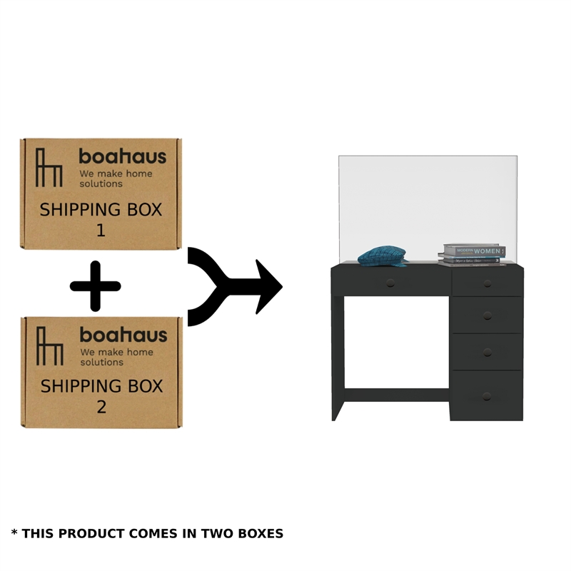 Boahaus Matilda Black Vanity Makeup Desk with 5 Drawers Basic Knobs