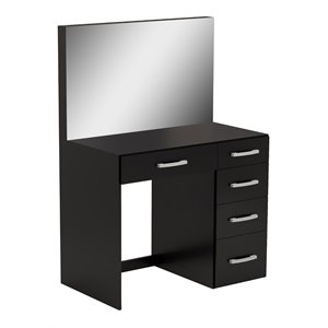 boahaus matilda 5-drawer modern wood dressing table with mirror in black
