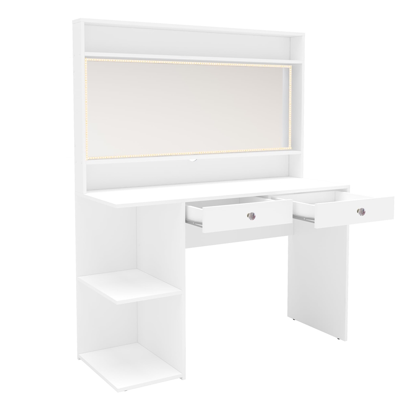 Boahaus Nixi 2-Drawer Modern Wood Lighted Vanity with Mirror in White