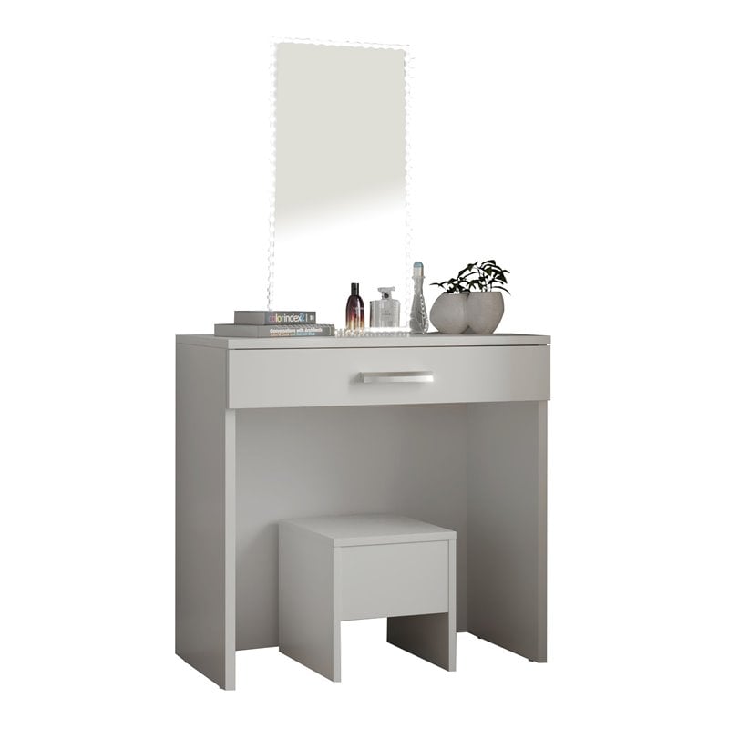Boahaus Nixie 1-Drawer Modern Wood Vanity Set with LED Lights in White