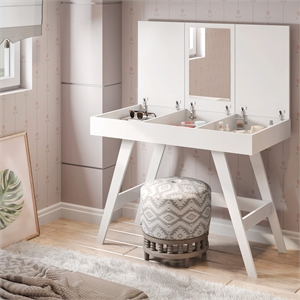 Boahaus Phillippa Multipurpose Modern Wood Makeup Vanity in White