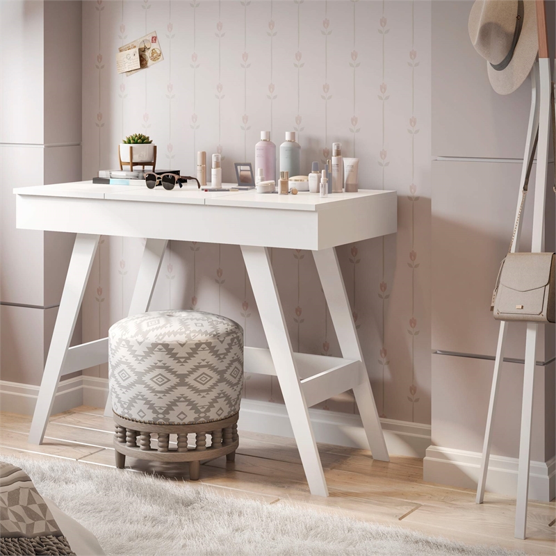 Boahaus Phillippa Multipurpose Modern Wood Makeup Vanity in White