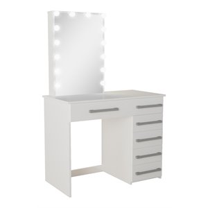 boahaus phoebe 6-drawer modern wood lighted vanity with mirror in white
