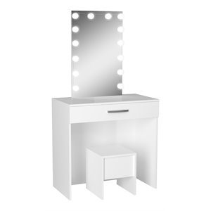 Boahaus Sarah 1-Drawer Modern Wood Vanity Set with Light Bulbs in White