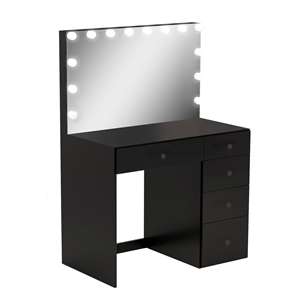 Boahaus Saranya Black Makeup Vanity Desk 5 Drawers and Basic Knobs