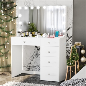 Boahaus Saranya White Makeup Vanity Desk 5 Drawers and Basic Knobs