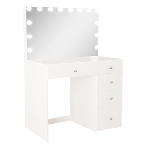 boahaus saranya 5-drawer modern wood dressing table with light bulbs in white
