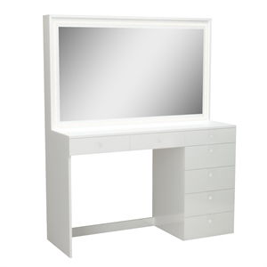 Boahaus Selene 7-Drawer Modern Wood Dressing Table with LED Lights in White