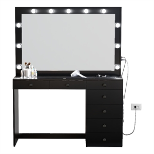 Boahaus Serena 7-Drawer Modern Wood Built-In Lights Black