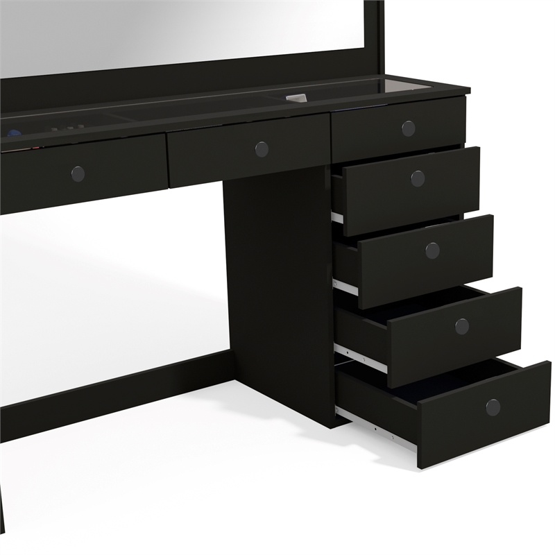 Boahaus Serena 7-Drawer Modern Wood Built-In Lights Black