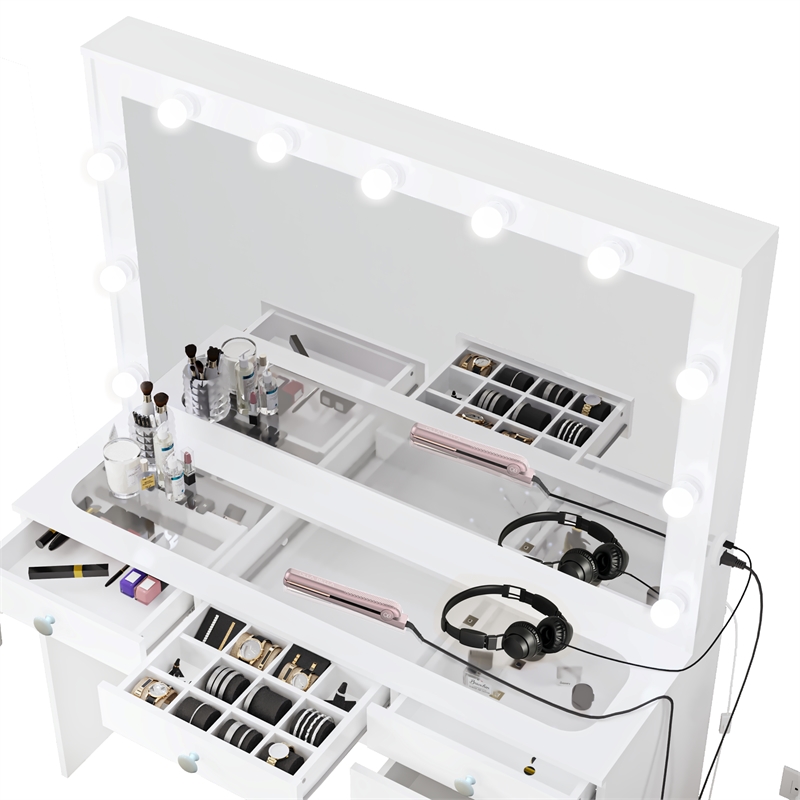 Boahaus Serena White Makeup Vanity (Basic Knobs)