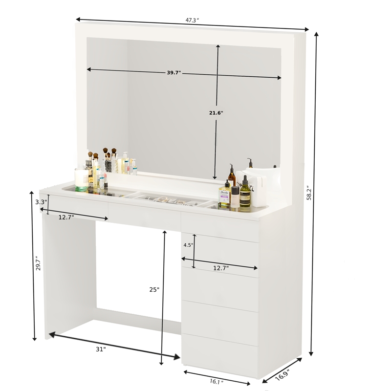 Boahaus Serena White Makeup Vanity (Basic Knobs)
