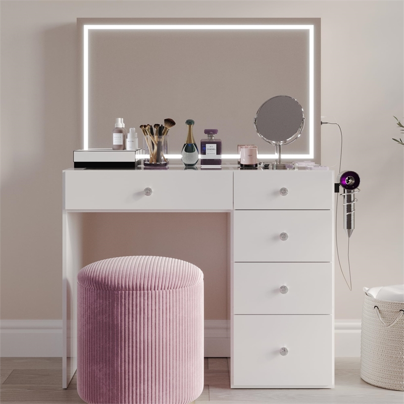 Boahaus Sofia 6-Drawer Modern Wood Makeup Vanity with Mirror in White