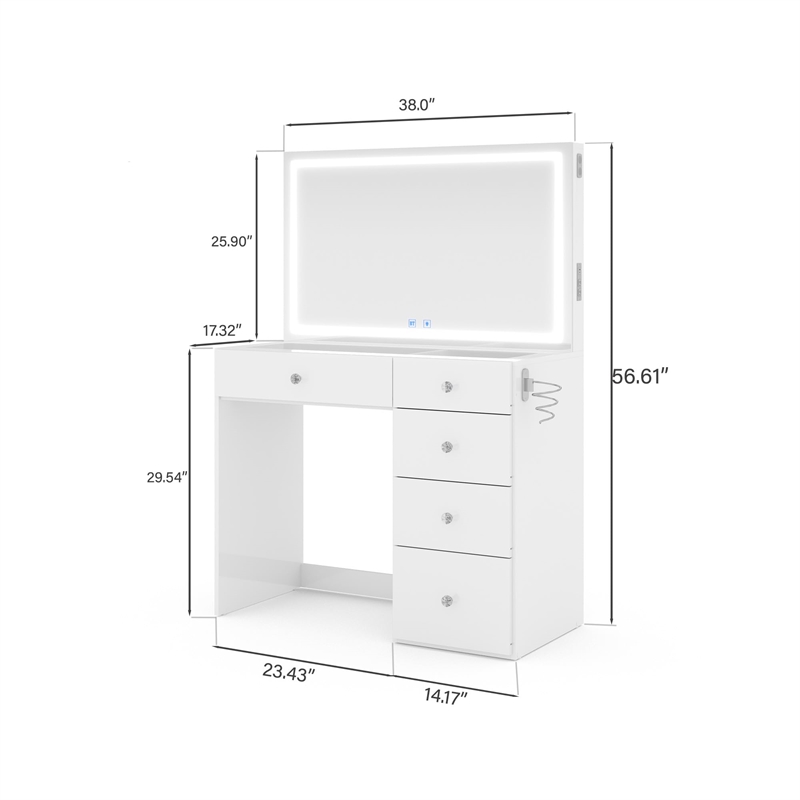 Boahaus Sofia 6-Drawer Modern Wood Makeup Vanity with Mirror in White