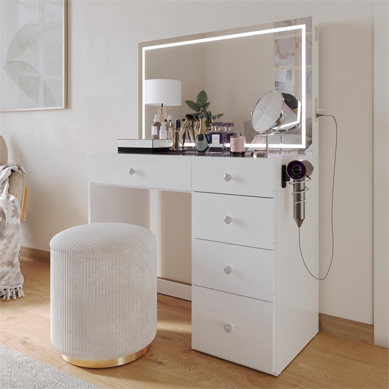 Boahaus Sofia 6-Drawer Modern Wood Makeup Vanity with Mirror in White