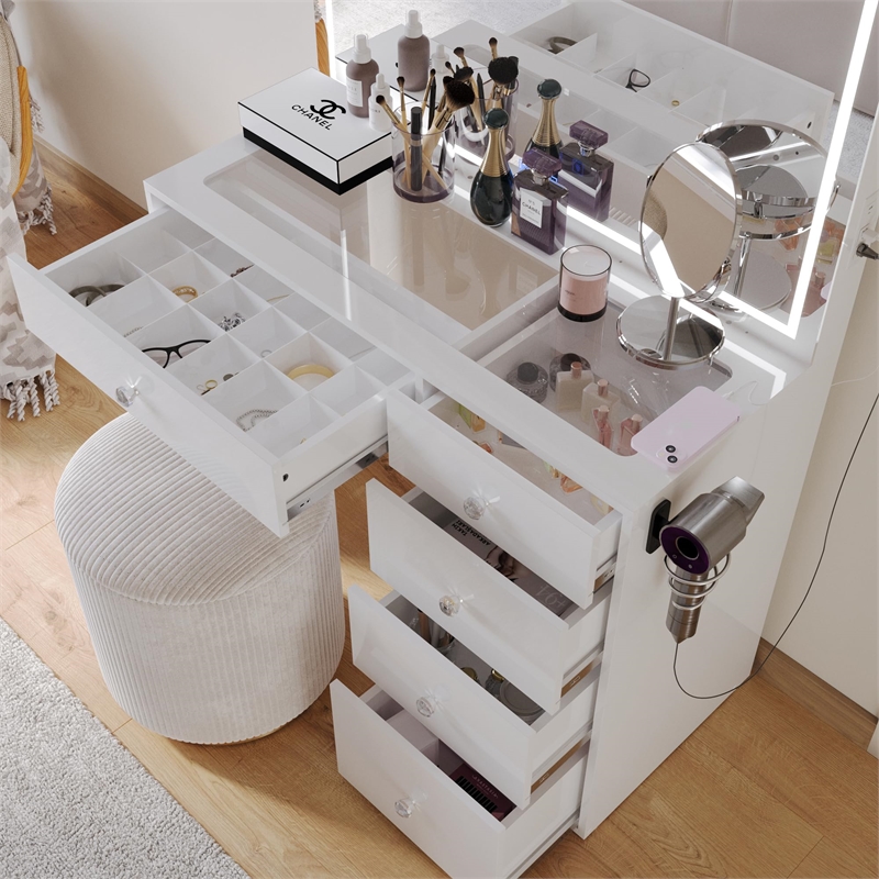Boahaus Sofia 6-Drawer Modern Wood Makeup Vanity with Mirror in White