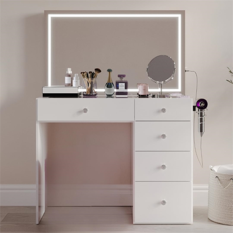 Boahaus Sofia 6-Drawer Modern Wood Makeup Vanity with Mirror in White