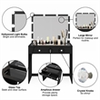 Boahaus Suri 2-Drawer Modern Wood Lighted Vanity Table with Glass Top in Black
