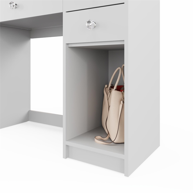 Boahaus Thalia 5-Drawer Modern Wood Vanity with Light Bulbs and Mirror in White