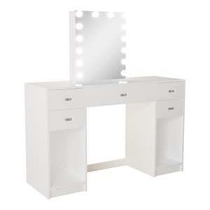 boahaus thalia 5-drawer modern wood vanity with light bulbs and mirror in white