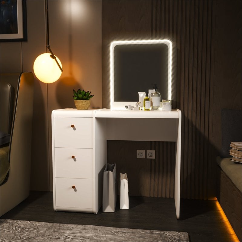 Boahaus Vesta 3-Drawer Modern Wood Vanity with LED Light Strip in White