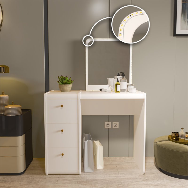 Boahaus Vesta 3-Drawer Modern Wood Vanity with LED Light Strip in White