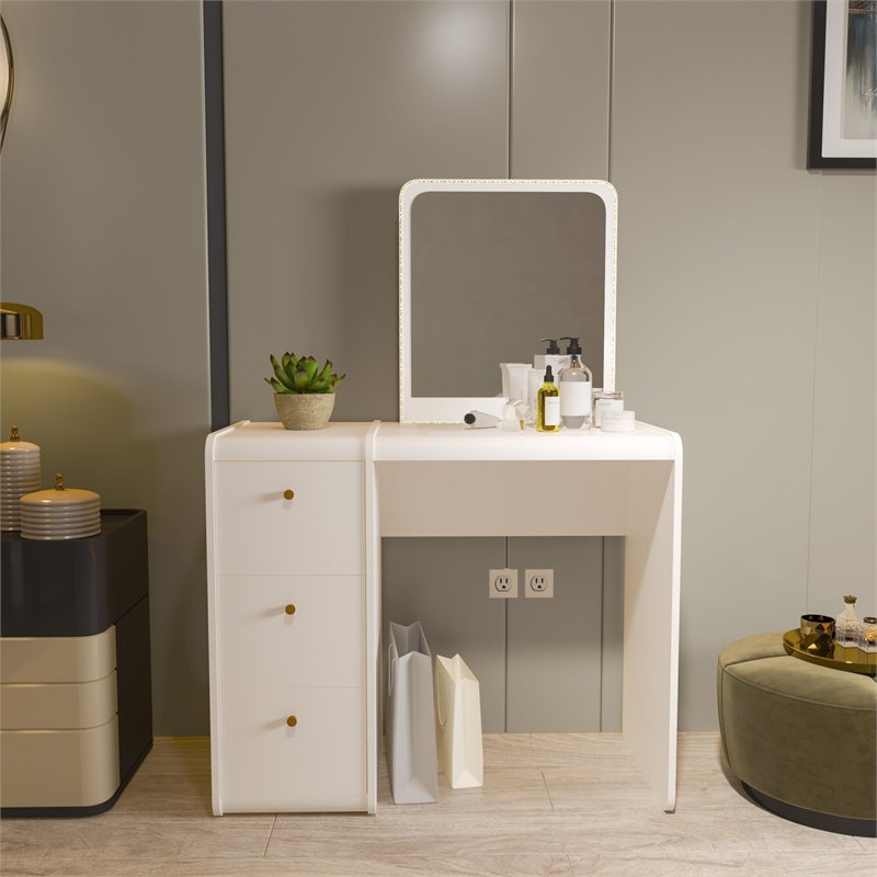 Boahaus Vesta 3-Drawer Modern Wood Vanity with LED Light Strip in White