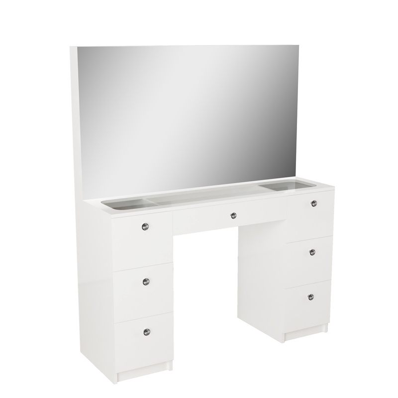 Boahaus Venus 7-Drawer Modern Wood Makeup Vanity with Mirror Top in White