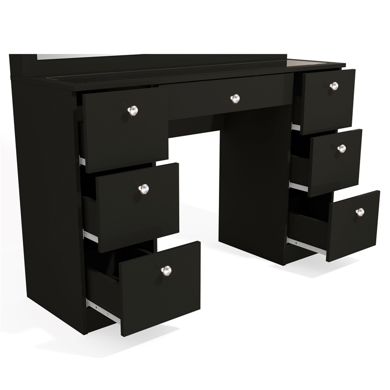 Boahaus Venus 7-Drawer Modern Wood Makeup Vanity with Mirror Top in Black
