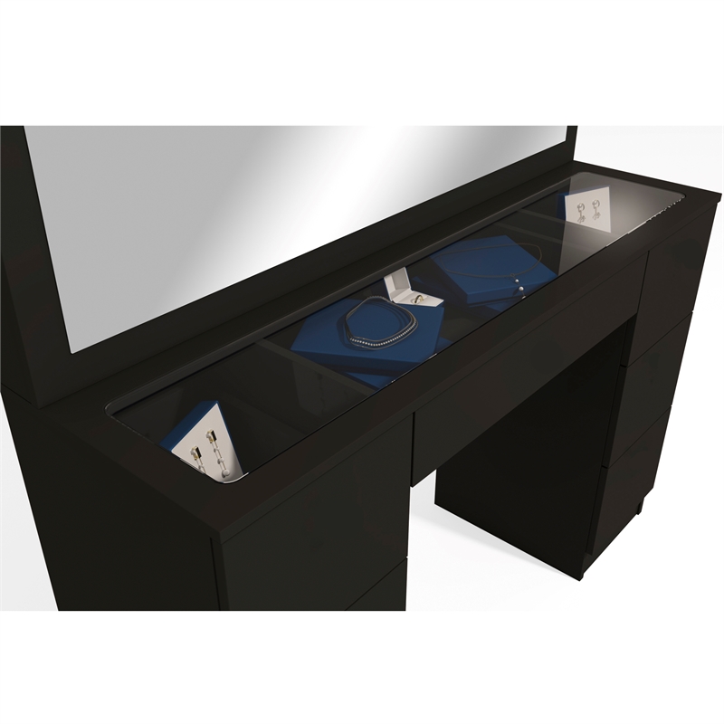 Boahaus Venus 7-Drawer Modern Wood Makeup Vanity with Mirror Top in Black