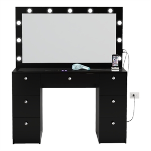 Boahaus Yara Lighted Modern Vanity Table Black Finish for Bedroom