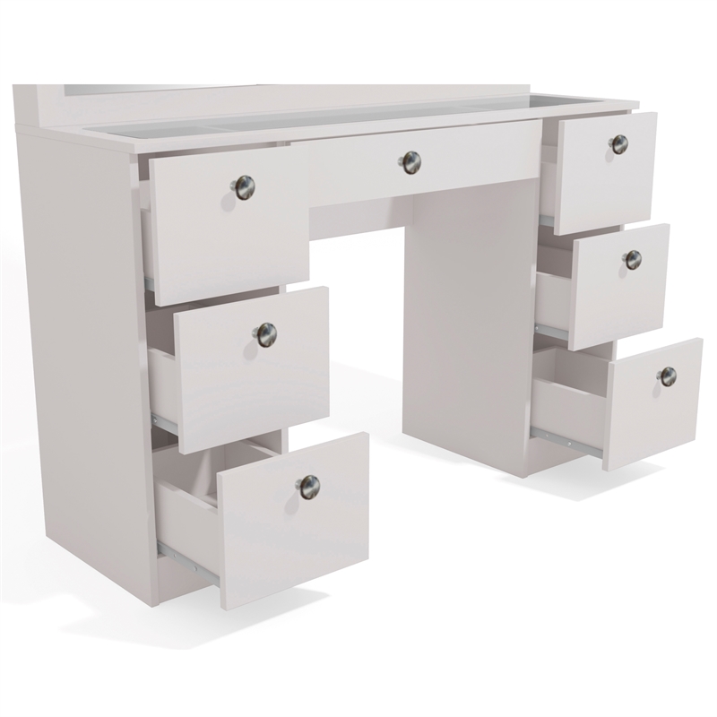 Boahaus Yara Modern Vanity Table - Built-in Lights - White Finish - for Bedroom