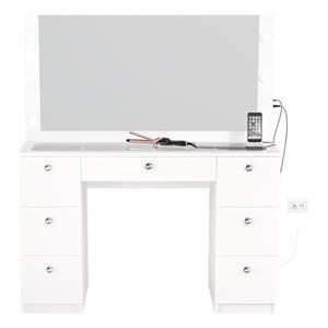 Boahaus Yara Modern Vanity Table - Built-in Lights - White Finish - for Bedroom