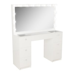 boahaus yara 7-drawer modern wood lighted vanity with glass top in white