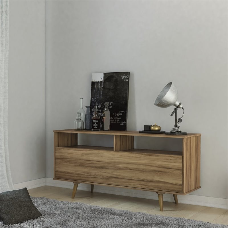 Boahaus Cousy Modern Wood Sideboard with 2 Open Shelves in Brown