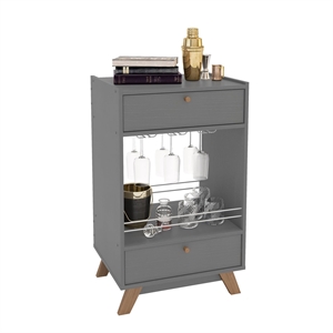 Boahaus Belfast 2-Drawer Modern Wood Mini Bar with Open Shelf in Gray