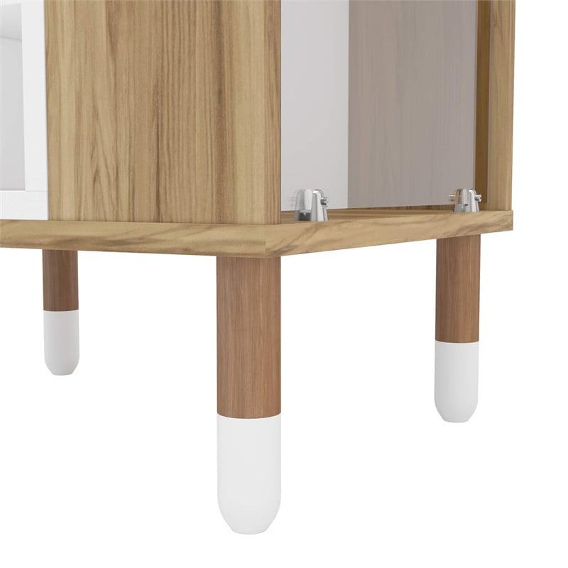 Boahaus Brighton Modern Wood Mini Bar with Glass Compartment in White/Brown