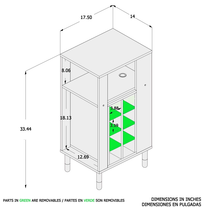 Boahaus Brighton Modern Wood Mini Bar with Glass Compartment in White/Brown