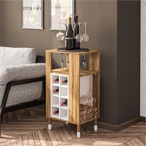 Boahaus Brighton Modern Wood Mini Bar with Glass Compartment in White/Brown