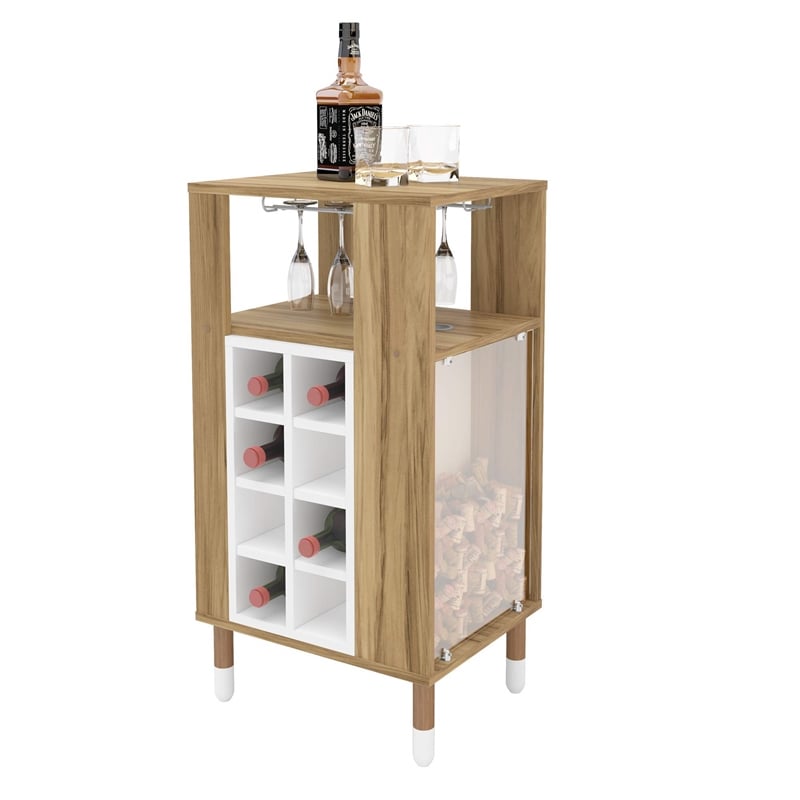 Boahaus Brighton Modern Wood Mini Bar with Glass Compartment in White/Brown