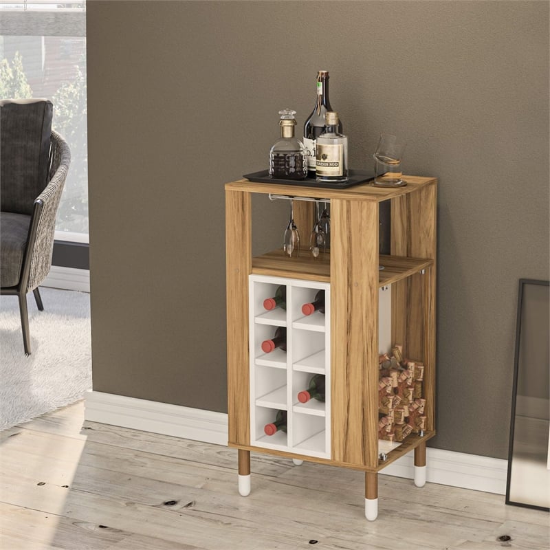 Boahaus Brighton Modern Wood Mini Bar with Glass Compartment in White/Brown